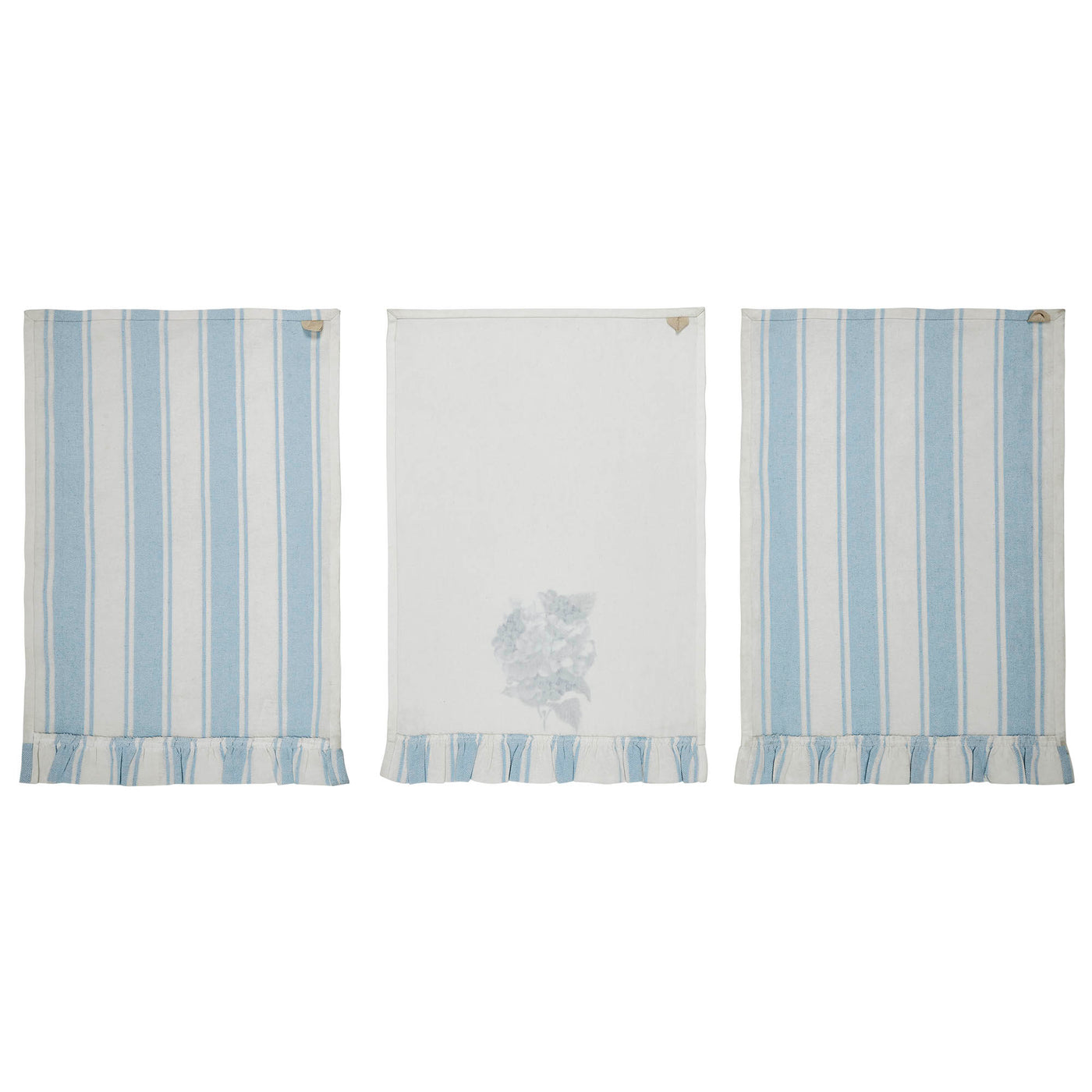 Set of 3 Hydrangea Ruffled Tea Towels