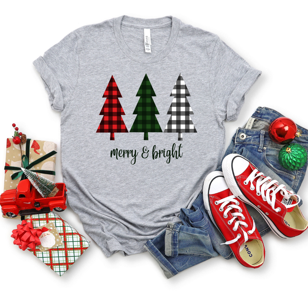💙 Merry and Bright Buffalo Trees Christmas T-Shirt
