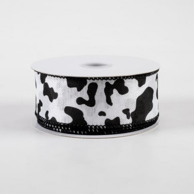 💙 Cow Print Black & White Linen Ribbon 1.5" x 10 yards