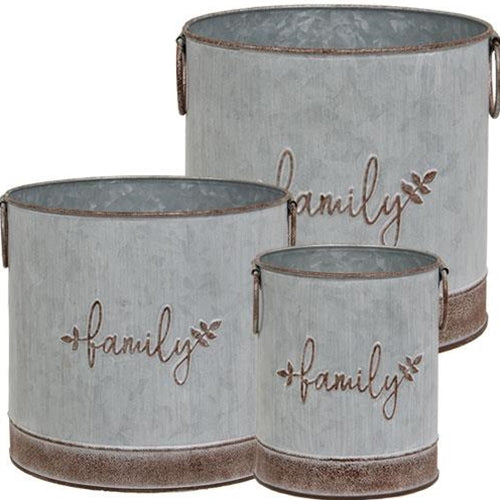 Set of 3 Family Sentiment Rustic Style Buckets