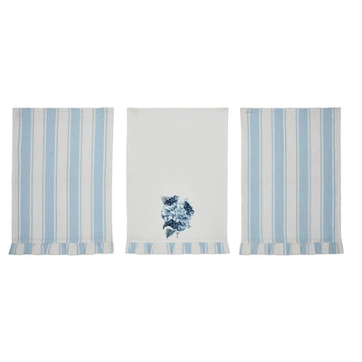 Set of 3 Hydrangea Ruffled Tea Towels