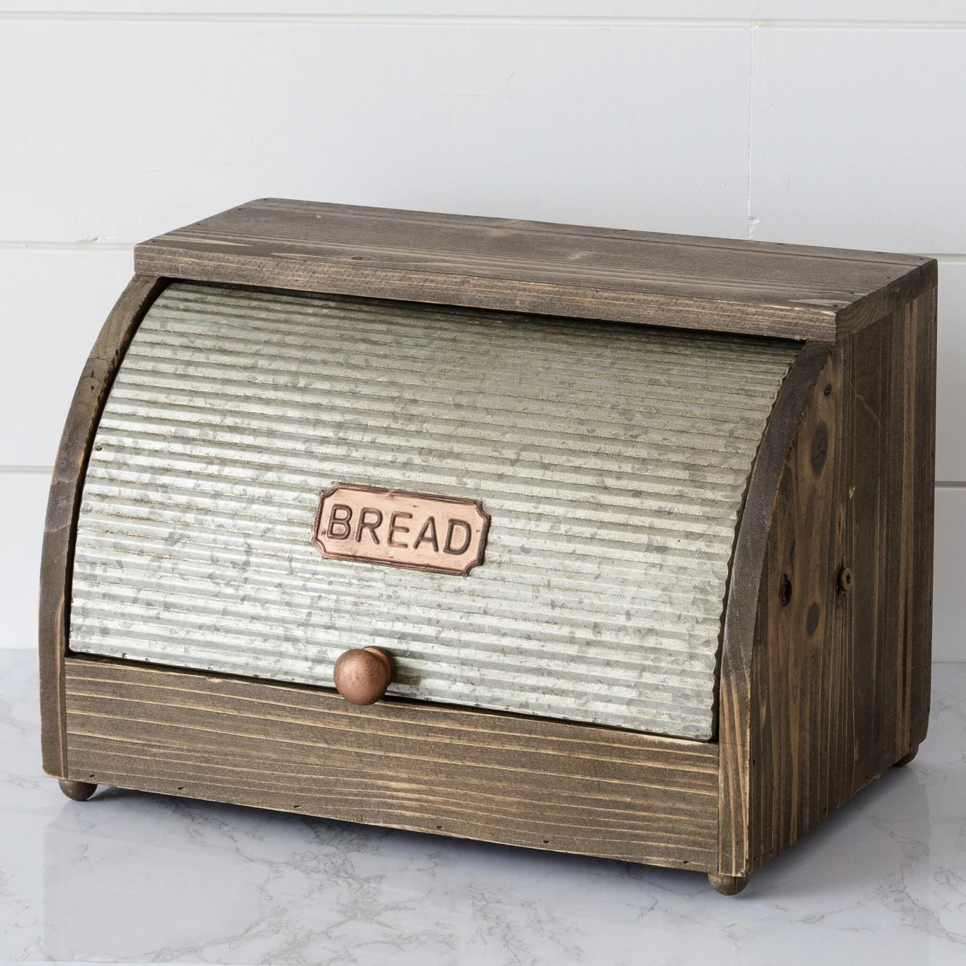 Rustic Corrugated Metal and Wood Bread Box