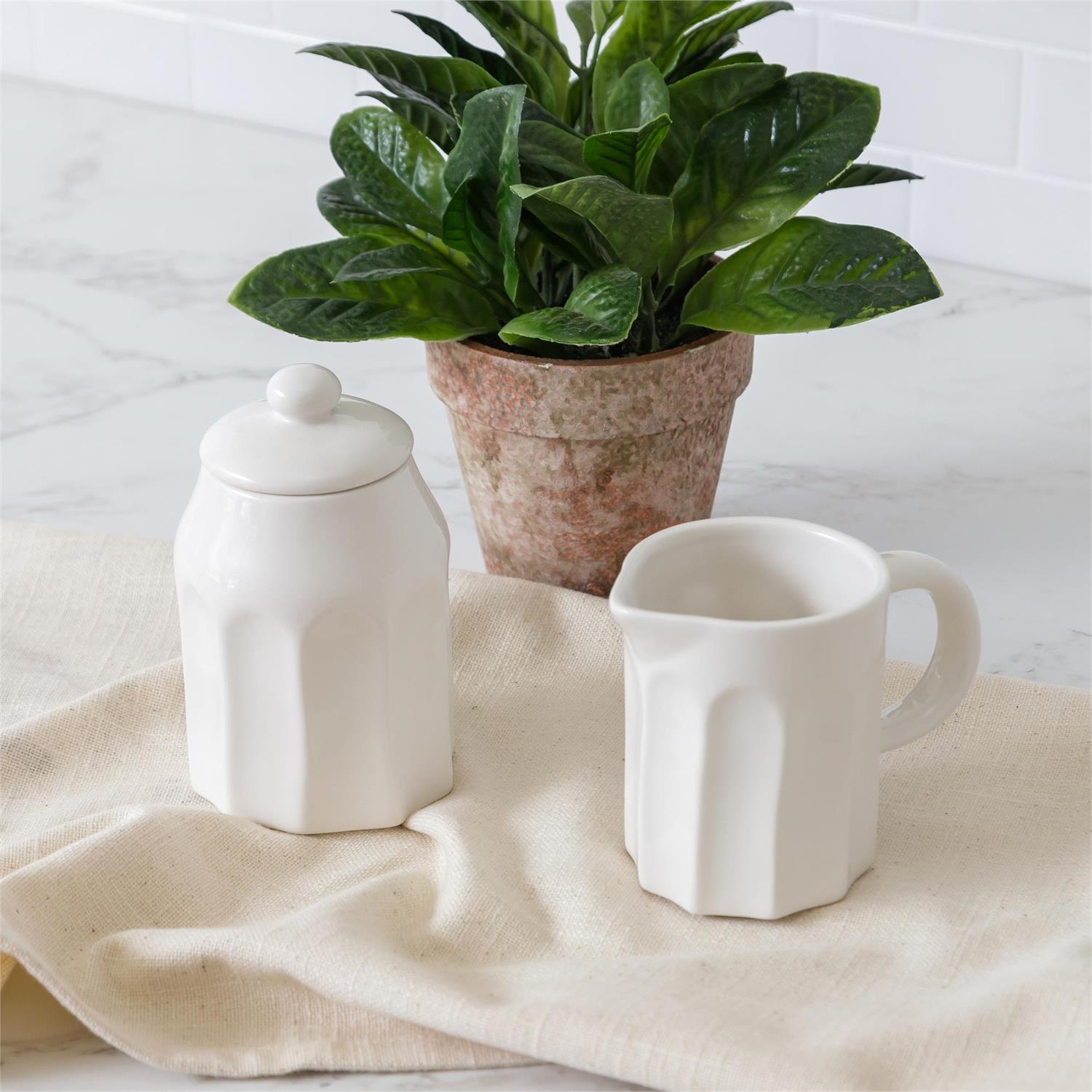 White Fluted Farmhouse Sugar and Cream Server Set Blueberry Lane Shop