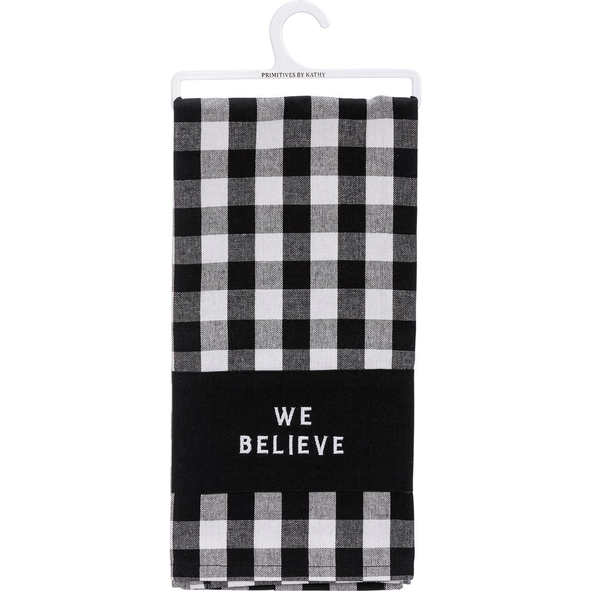 We Believe Black and White Buffalo Check Kitchen Towel Blueberry Lane