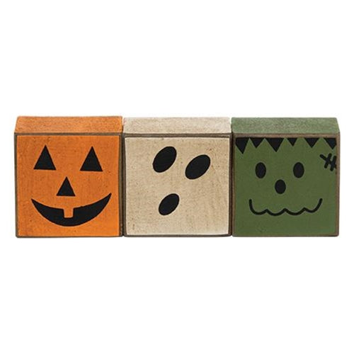 Set of 3 Friendly Monster Face Mini Halloween Blocks