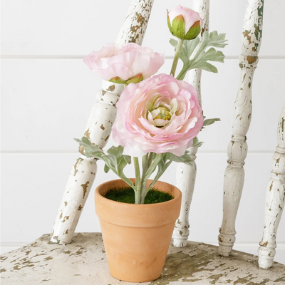 Pink Ranunculus 11" Faux Potted Plant