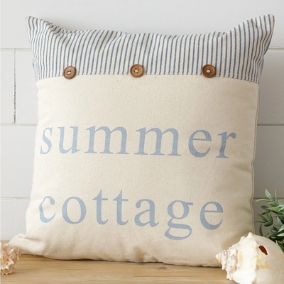 Summer Cottage 16" Blue Striped Accent Pillow