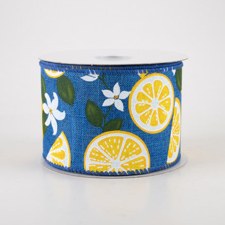 💙 Lemons & Flowers on Royal Blue Ribbon 2.5" x 10 yards