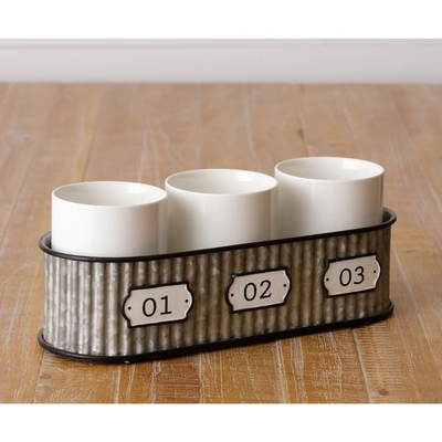 Rustic Numbered Utensil Holder With Galvanized Tray