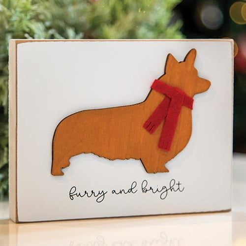 Furry and Bright Corgi Dog 4" Wooden Block Sign