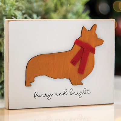 Furry and Bright Corgi Dog 4" Wooden Block Sign