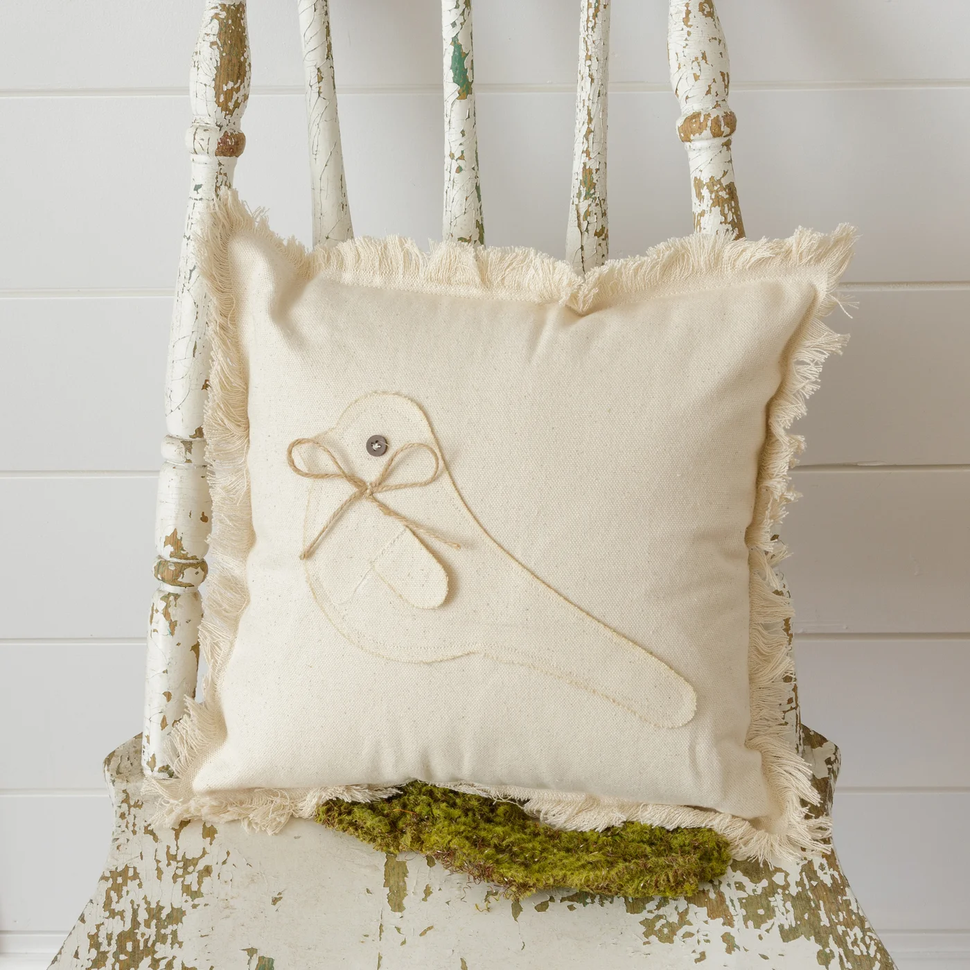 Patch Bird With Fringe 12" Accent Pillow
