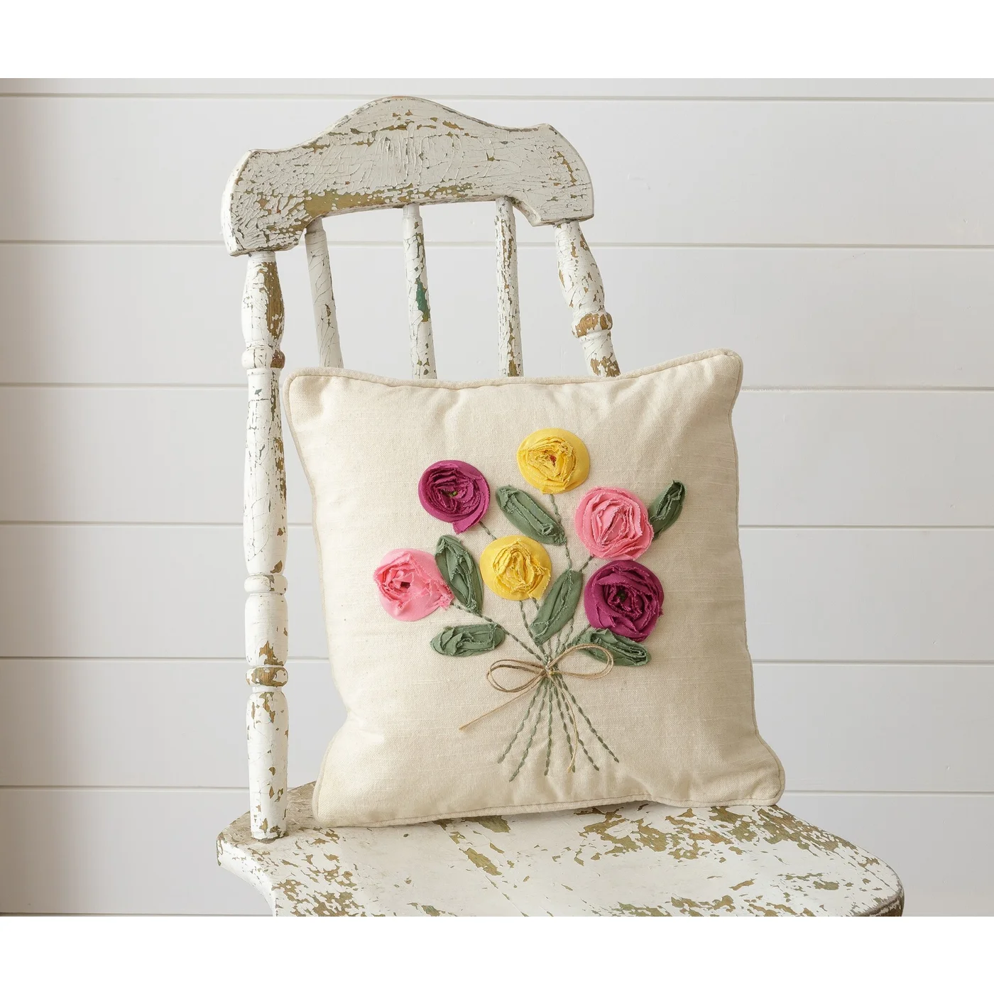 Cottage Chic Colorful Flower Bouquet 12" Accent Pillow