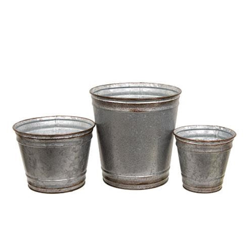 small metal bucket plant pots Set of 3 Distressed Metal Planter Buckets – Blueberry Lane Shop
