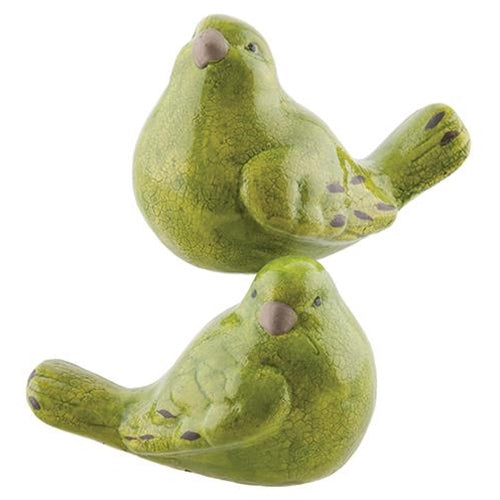 #105 🌼 GARDEN SHOPPING PARTY 🪴 Set of Two Crackled Green Resin Bird