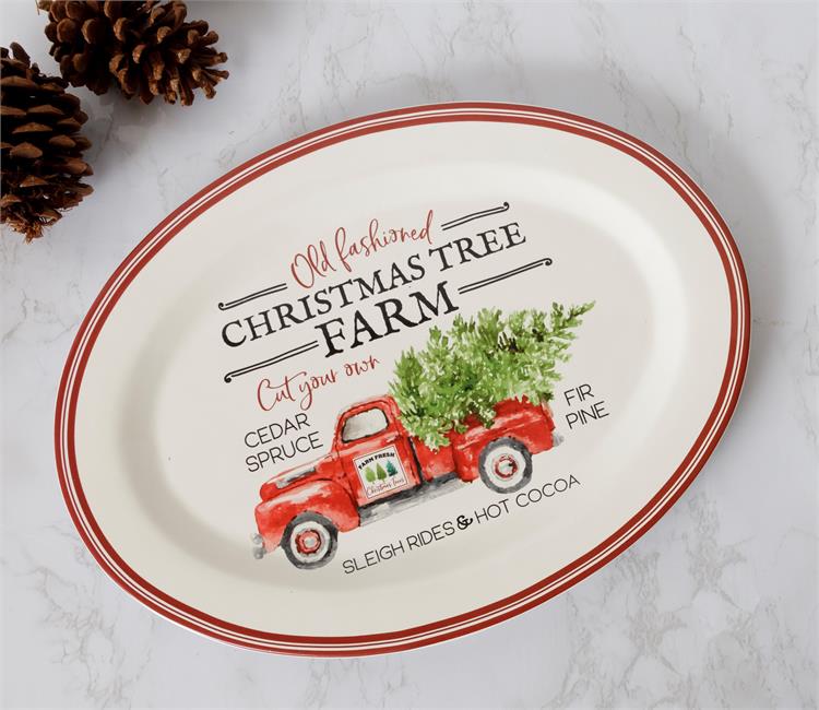 Christmas Tree Farm Red Truck with Tree Platter