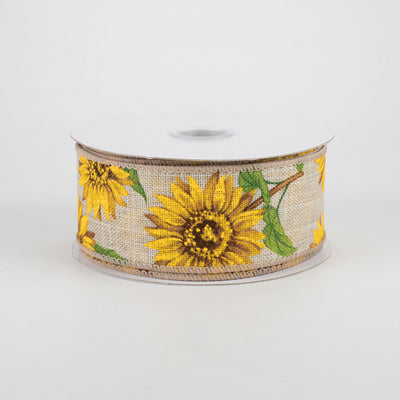 💙 Sunflower on Natural Tan Ribbon 1.5" x 10 yards