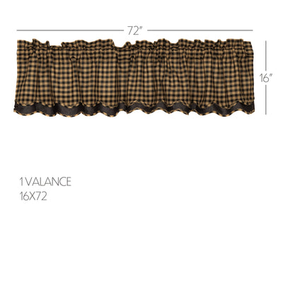 Black Check Scalloped Layered Valance 16'' x 72''