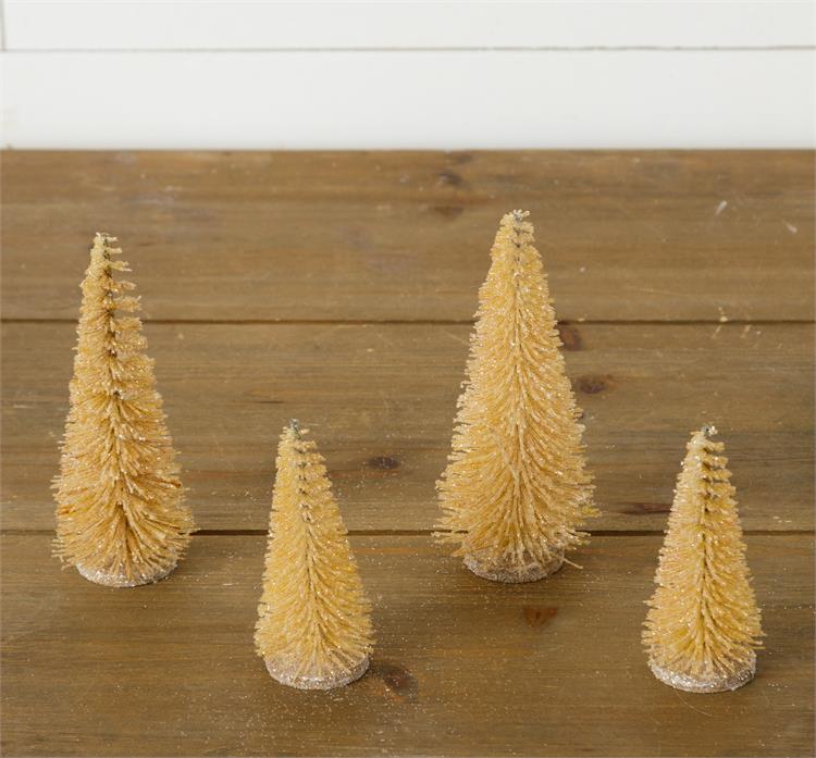 Set of 4 Tan Glitter Bottle Brush Trees Blueberry Lane Shop