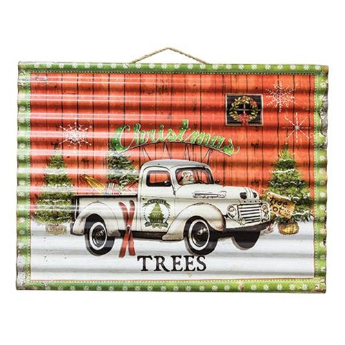 Corrugated Christmas Truck Metal Sign
