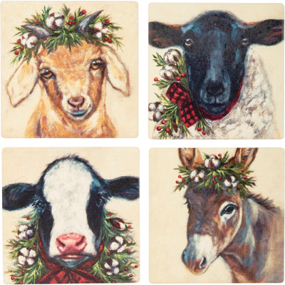 💙 Set of 4 Christmas Farm Animals Family Coasters