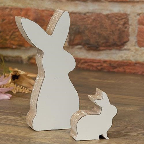 💙 Set of 2 Bunny White Wooden Cutout Figures