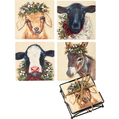💙 Set of 4 Christmas Farm Animals Family Coasters
