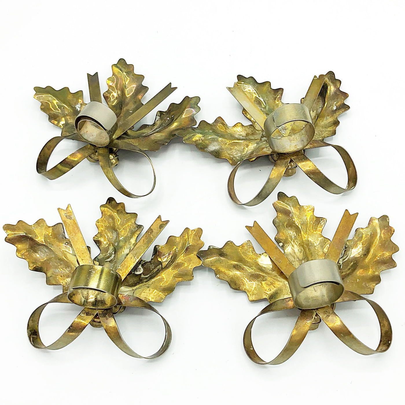 Set of Four Vintage Metal Holly Taper Candle Accents