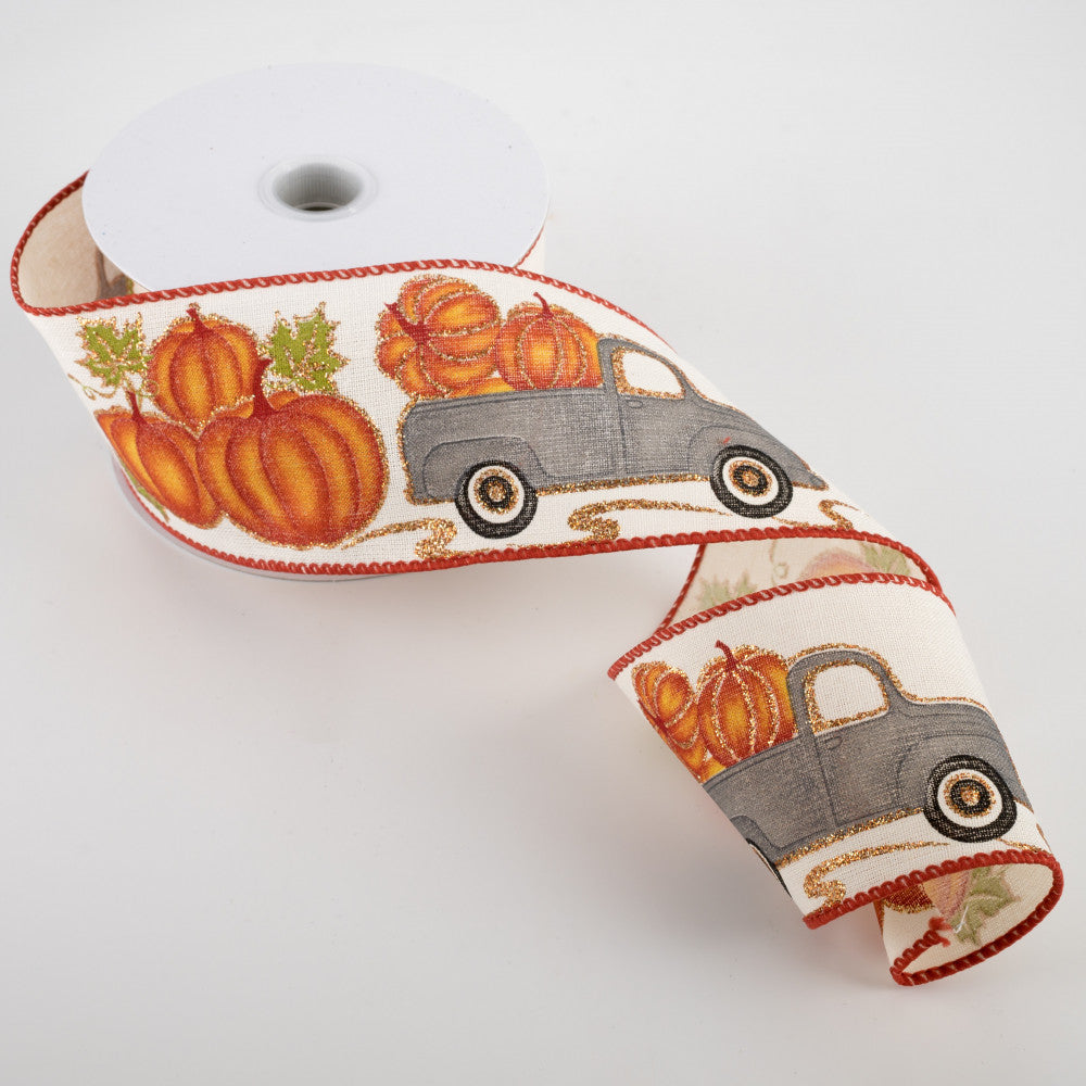 💙 Vintage-Style Pumpkin Truck Ribbon 2.5" x 10 yards