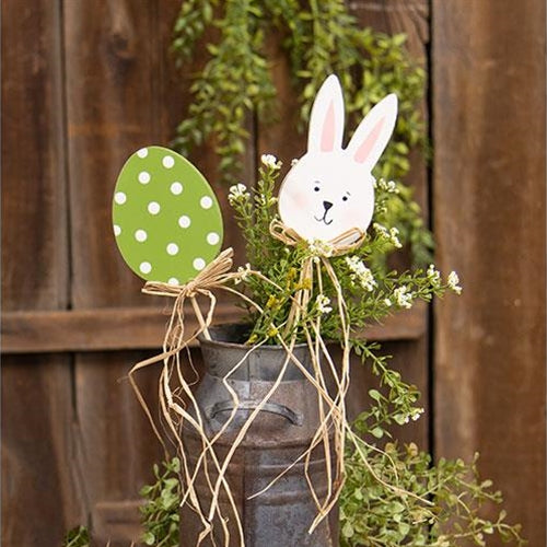 💙 Set of 2 Easter Egg and Bunny With Raffia Picks