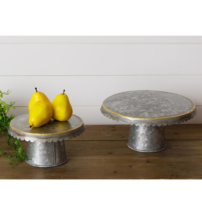 Set of 2 Galvanized Cake Stands With Gold Welding