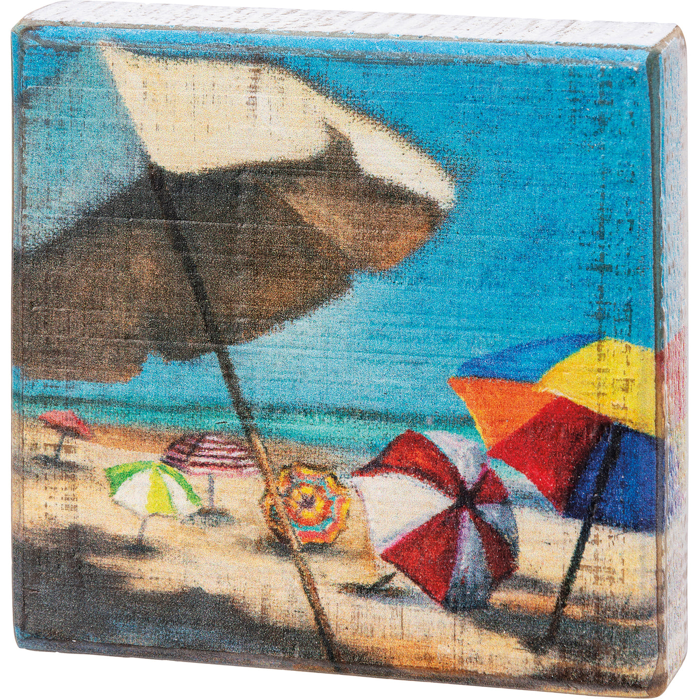 Surprise Me Sale 🤭 Beach Umbrellas Seashore Scene 4" Small Wooden Block Sign