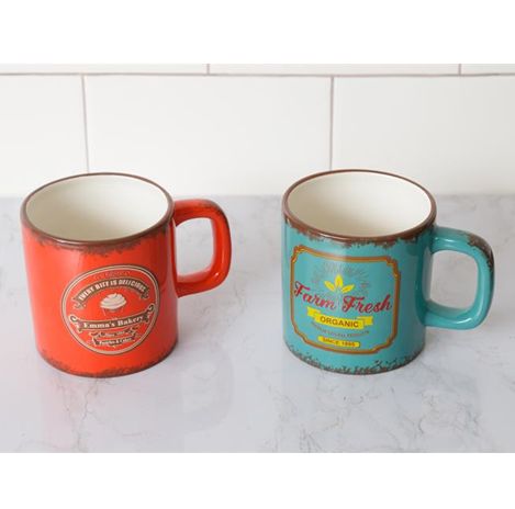 Set of 2 Emma's Bakery and Farm Fresh Retro Logo Mugs