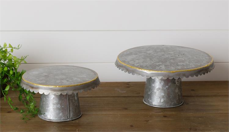 Set of 2 Galvanized Cake Stands With Gold Welding