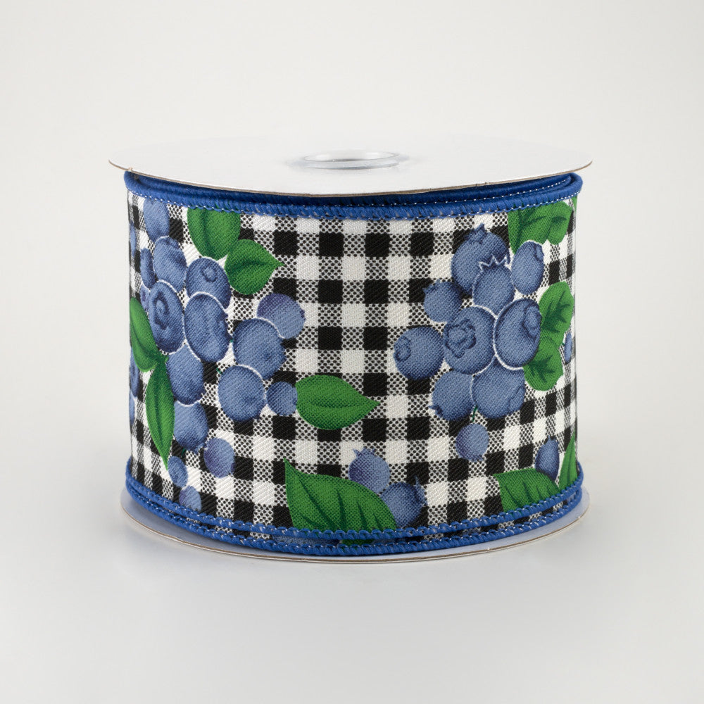 💙 Blueberries Black and White Check Ribbon 2.5" x 10 yards Blueberry