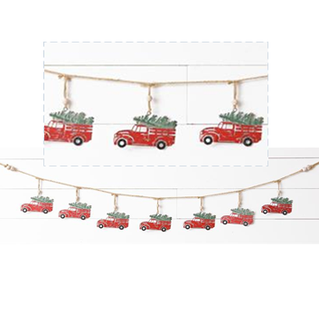 Metal Red Truck with Tree Christmas Garland