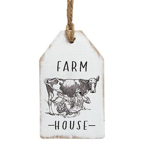 💙 Farm House Milking Cow Wood Tag