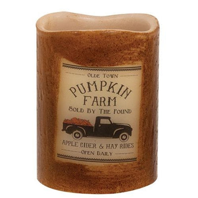 Pumpkin Farm Truck LED Timer 4" Pillar Candle