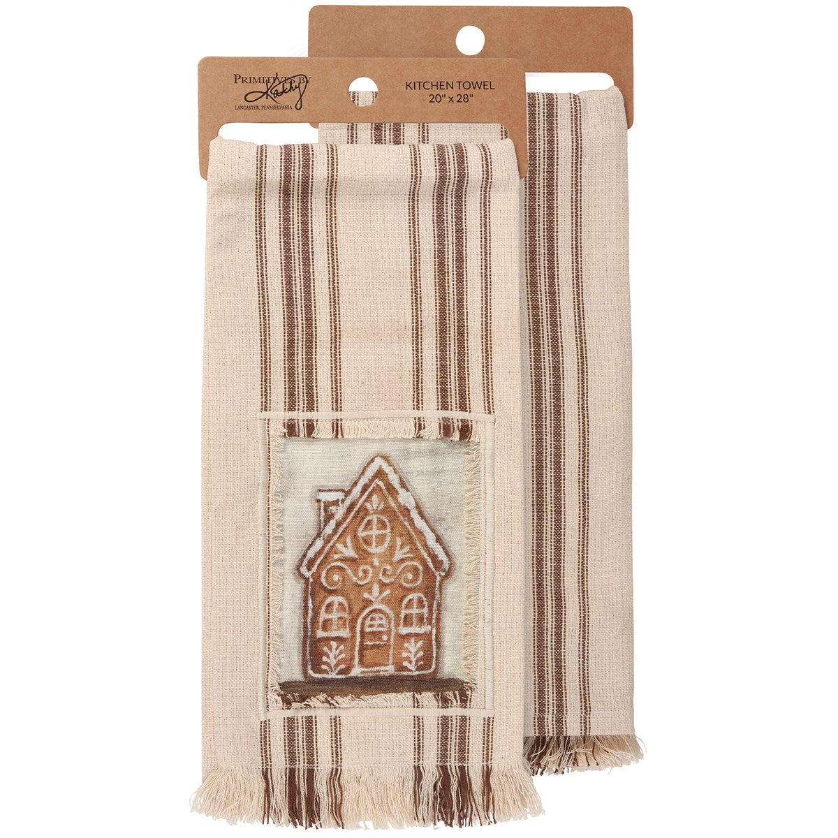 Gingerbread House Striped Kitchen Towel