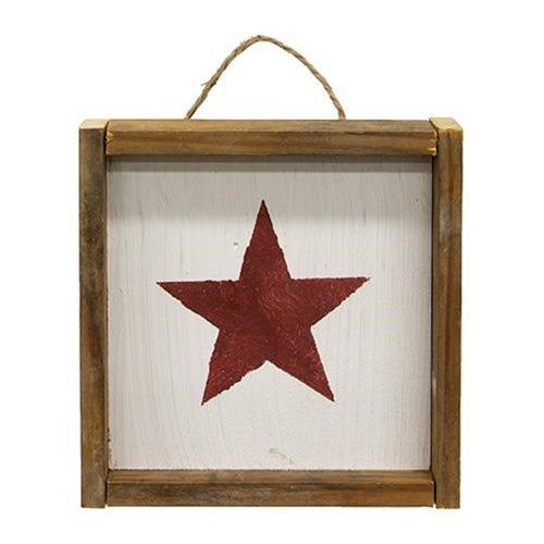 Set of 3 Rustic Wood Framed Hanging Star Block Signs 6.5"