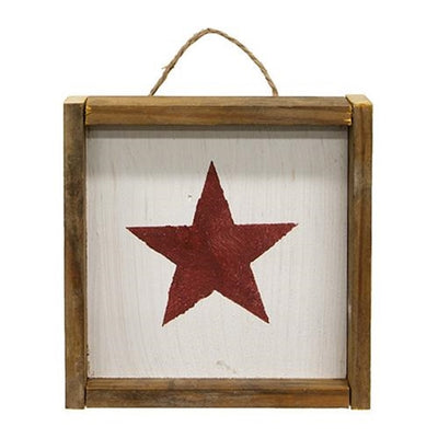Set of 3 Rustic Wood Framed Hanging Star Block Signs 6.5"
