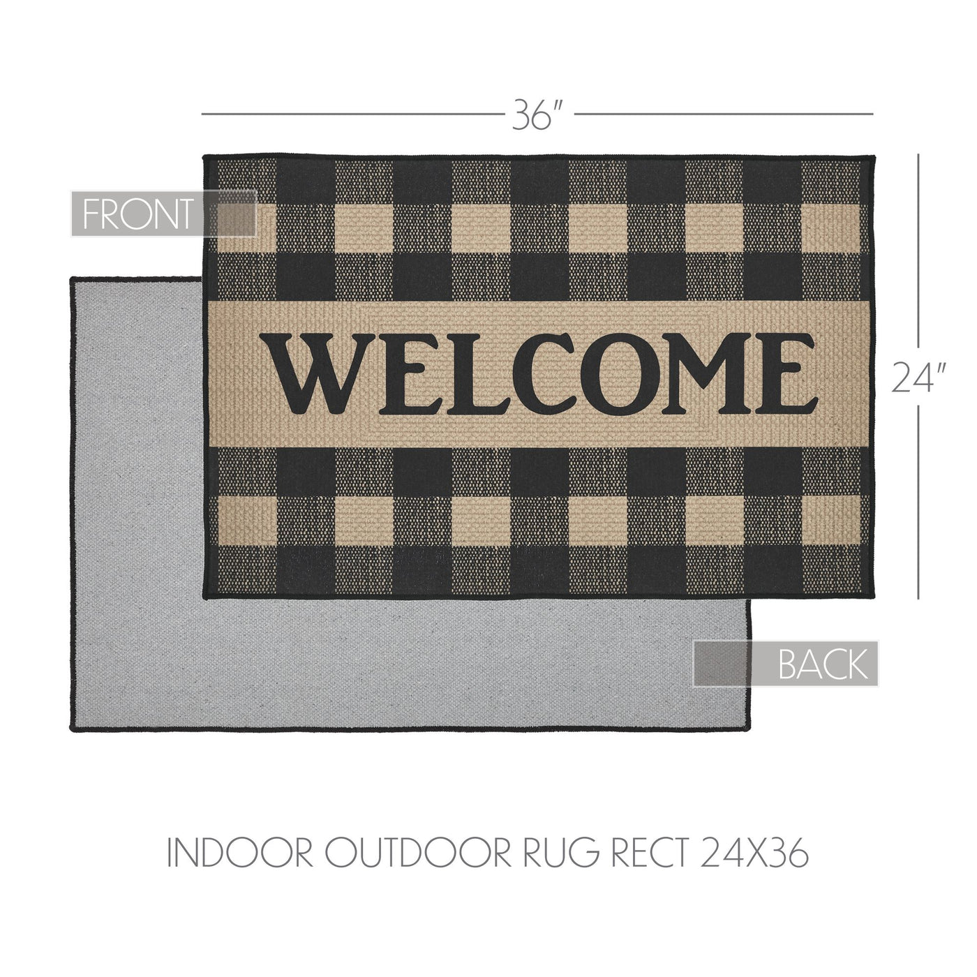 Black Check Welcome Indoor/Outdoor 24" x 36" Rug