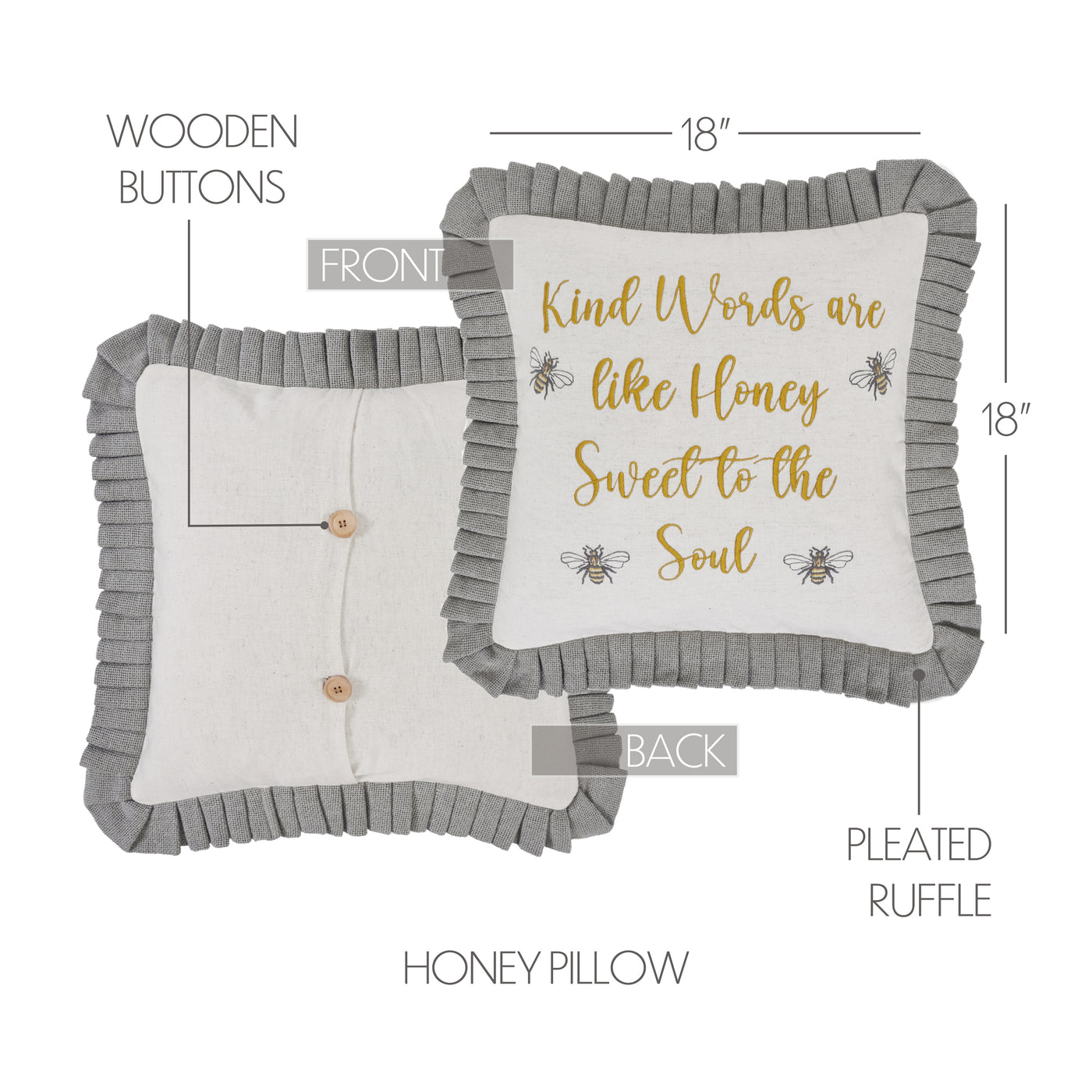 😊 WARM + COZY DAY 14 ✨ Kind Words Are Like Honey Bee Accent Pillow 18"