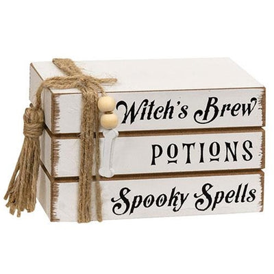 💙 Witch's Brew Potions Spooky Spells Mini Wooden Book Stack