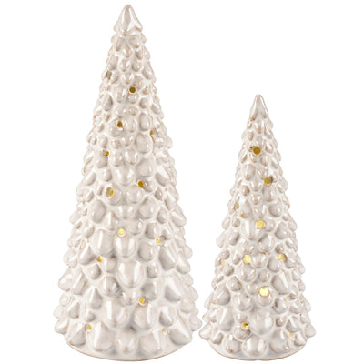 Set of 2 Lighted White Ceramic Christmas Trees