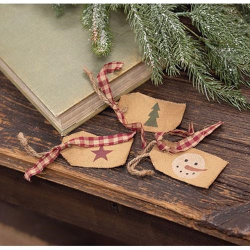 Set of 3 Snowman Tree & Star Christmas Tag Ornaments