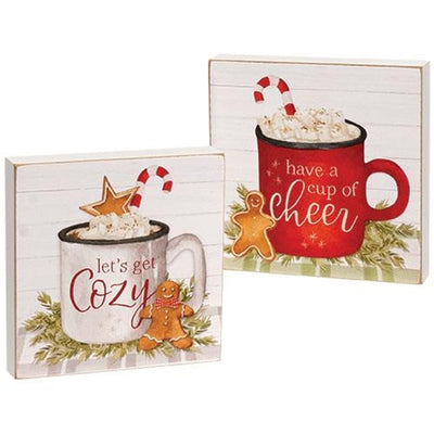 Set of 2 Cup of Cheer 5.75" Mini Box Signs