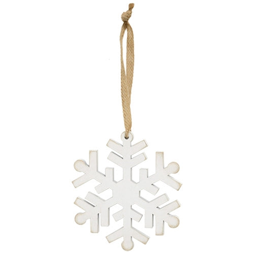 Distressed Wooden Snowflake 5.25" Ornament with Burlap Hanger