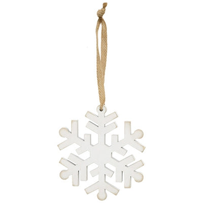 Distressed Wooden Snowflake 5.25" Ornament with Burlap Hanger