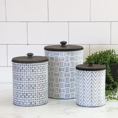 Set of 3 Geometric Embossed Nested Canisters